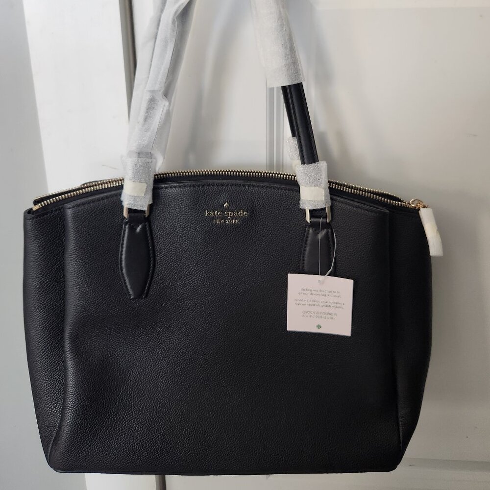 Kate Spade Black Leather Compartment Tote Bag